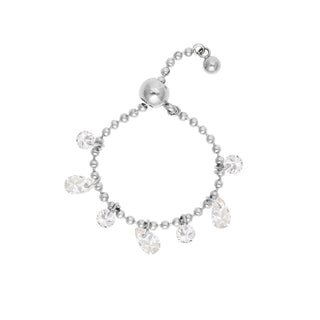 Crystal Drop Chain Ring Silver