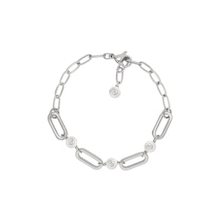 Logo Pearl Chain Bracelet Silver