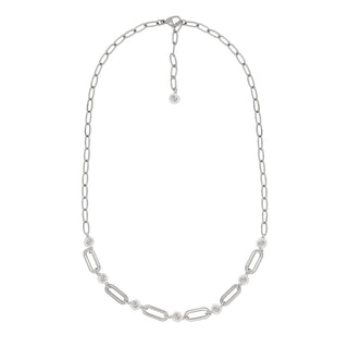 Logo Pearl Chain Necklace Silver
