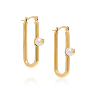 Logo Pearl Link Hoops Gold
