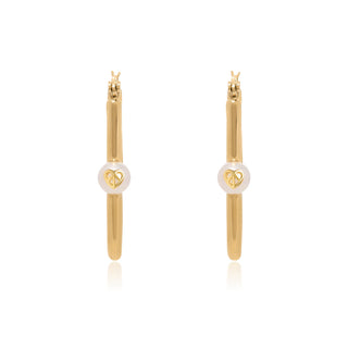 Logo Pearl Link Hoops Gold