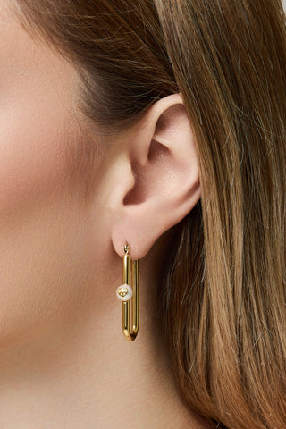 Logo Pearl Link Hoops Gold