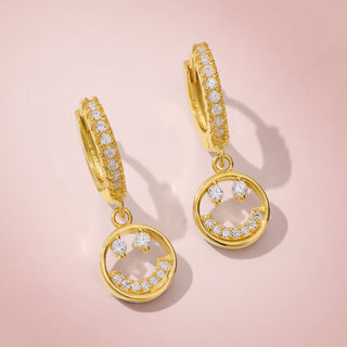 Smiley Face Hoops Pave Gold