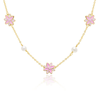 Pink Flower Pearl Necklace